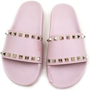 Valentino Water Rose Pink Rockstud Flat Sandals
